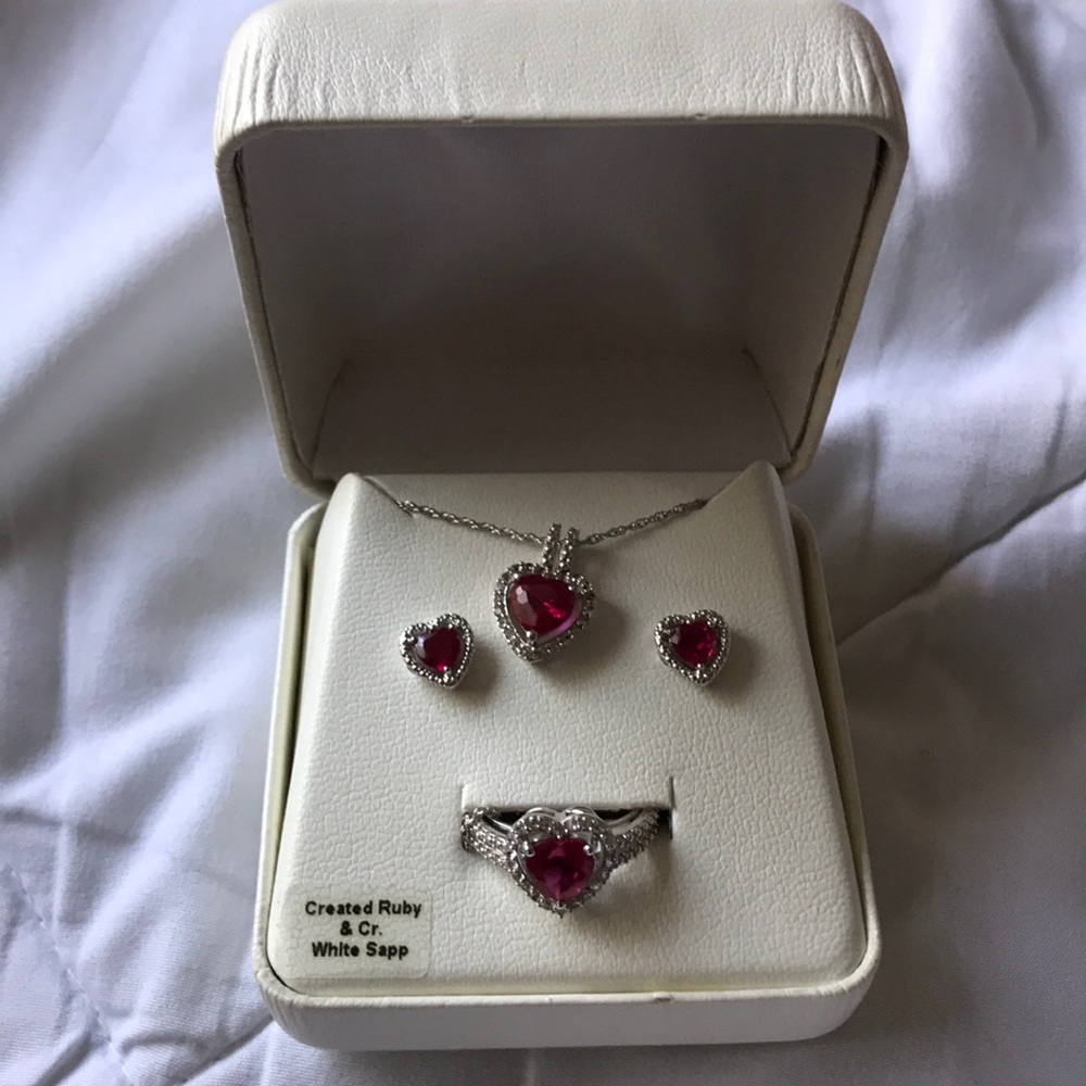 Ruby White Sapphire 3 pcs Silver Box Set